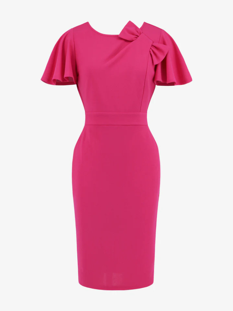 Clarisse | Women’s Sheath Dress | Bow Ruffle Sleeve Fitted
