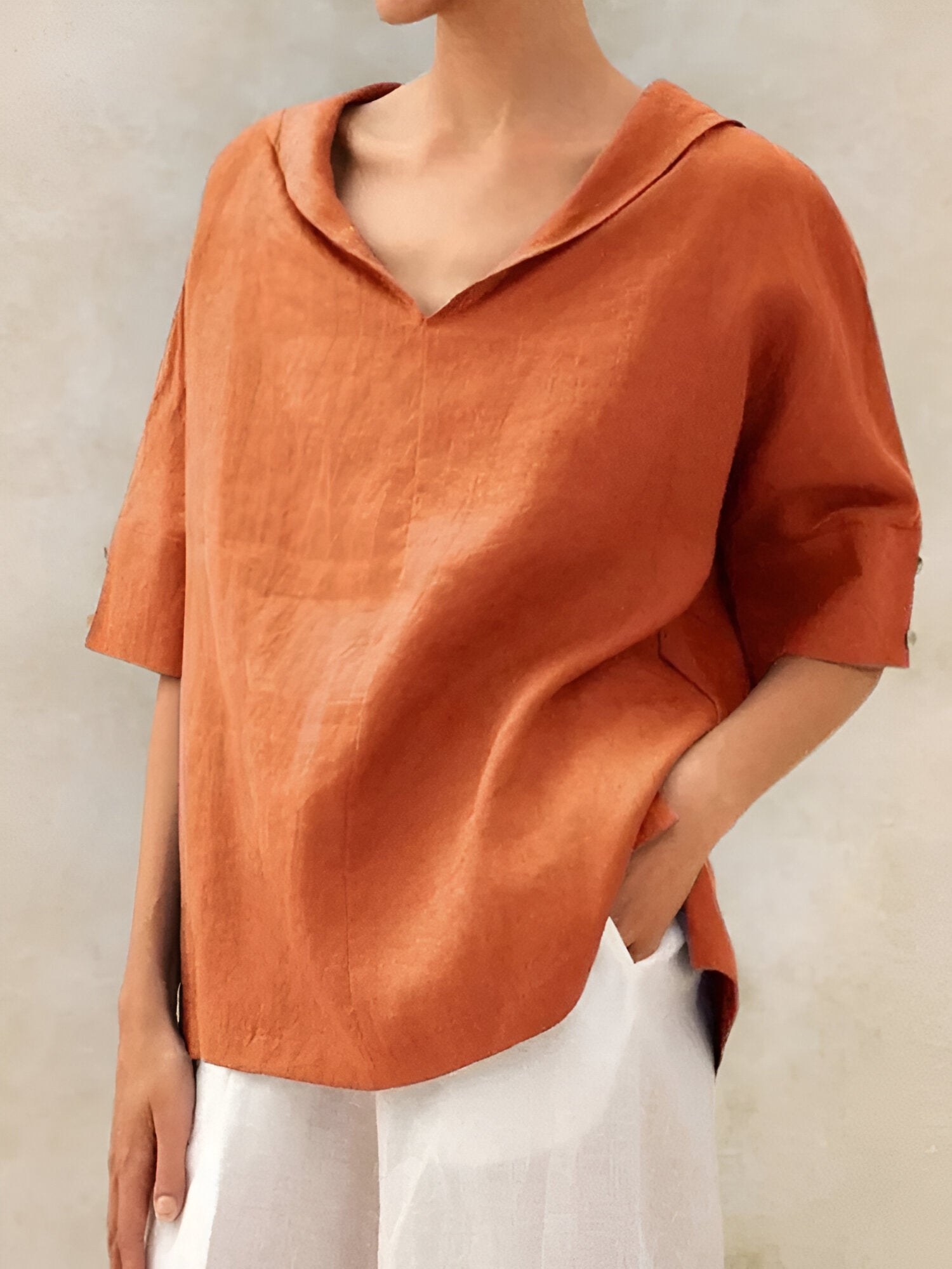 Emilia | Women’s Shirt | V-Neck Casual Linen Relaxed Fit