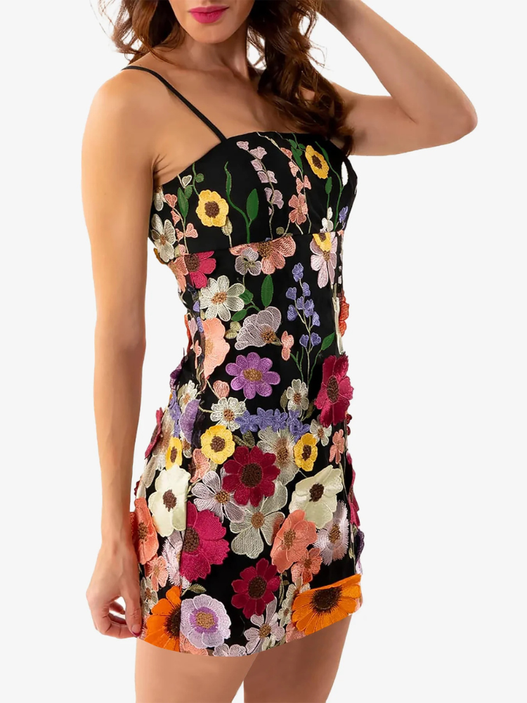 Lilienne | Women’s Mini Dress | Floral Embroidered Spaghetti Strap