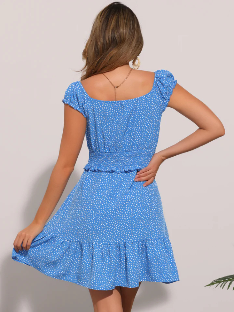 Lunara | Women’s Mini Dress | Printed Smocked Ruffle Short Sleeve