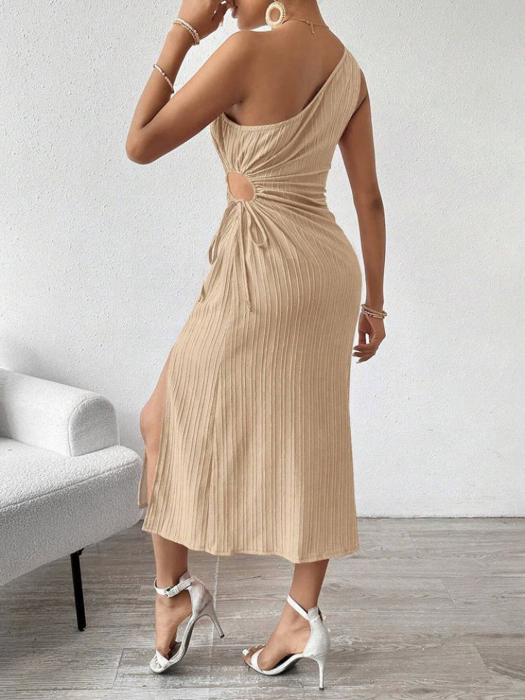 Ravina | Women’s Midi Dress | One Shoulder Cut-Out Slit Fitted