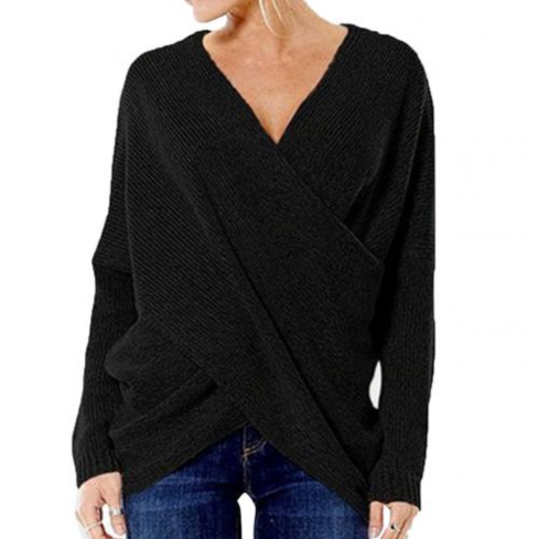Elspeth – Womens Ribbed Wrap V Neck Jumper