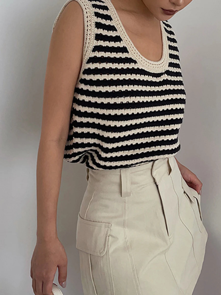 Ines | Women’s Sweater Vest | Stripe Crochet Classy Knit