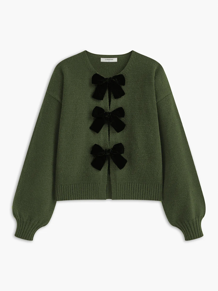 Annelise | Women’s Sweater | Velvet Bow Lantern Sleeve