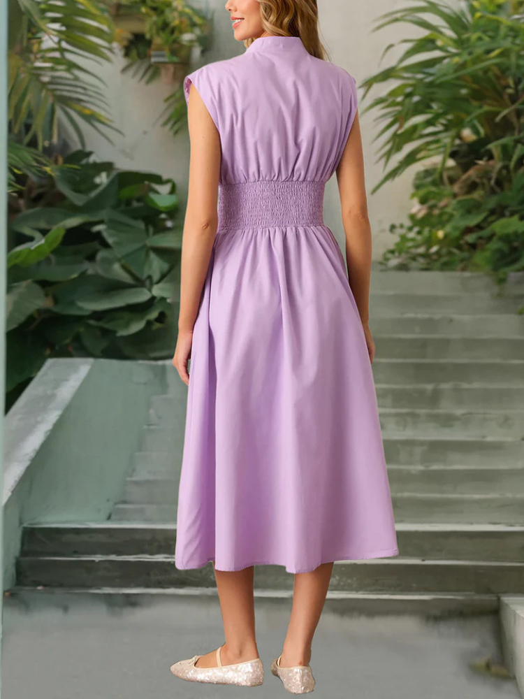 Verena | Women’s Midi Dress | V-Neck Cap Sleeve Zipper Slit