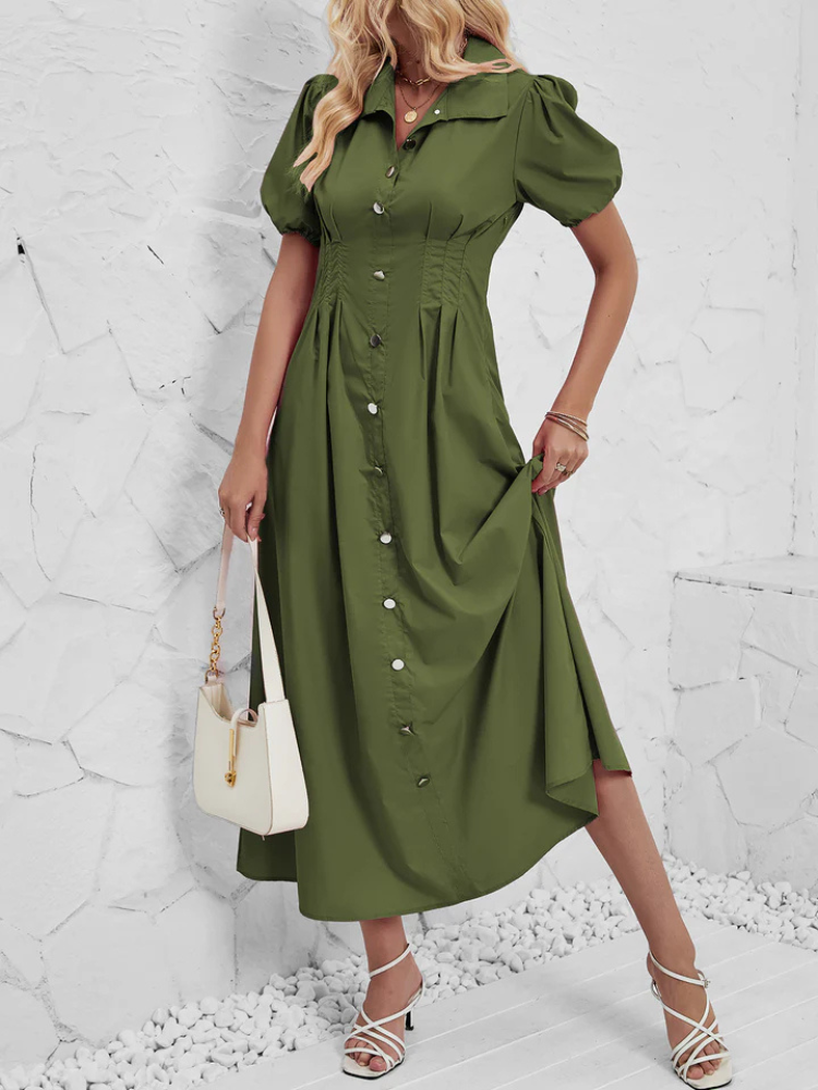 Isabetta | Women’s Shirt Dress | Puff Sleeve Button Down Solid