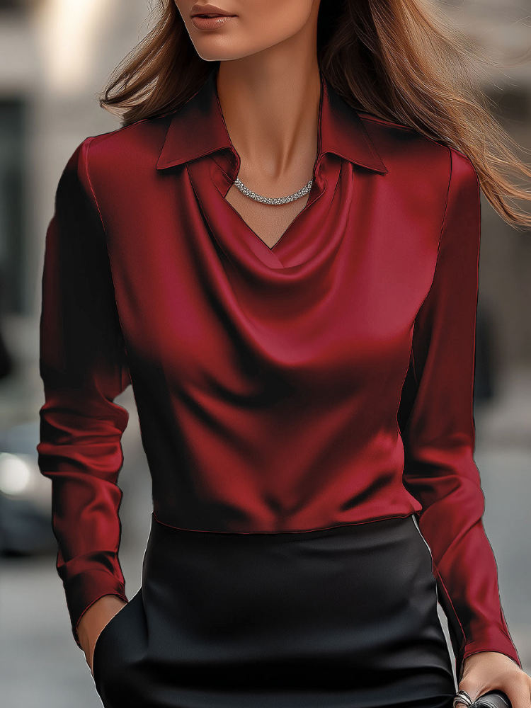 Lumi | Women’s Satin Blouse | Draped Neckline & Elegant Fit