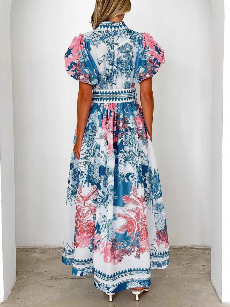 Annalise | Women’s Maxi Dress | Floral Puff Sleeve Button Down Belted
