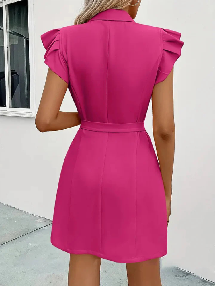 Vivara | Women’s Dress | Notched Lapel Ruffle Sleeve Belted Elegant