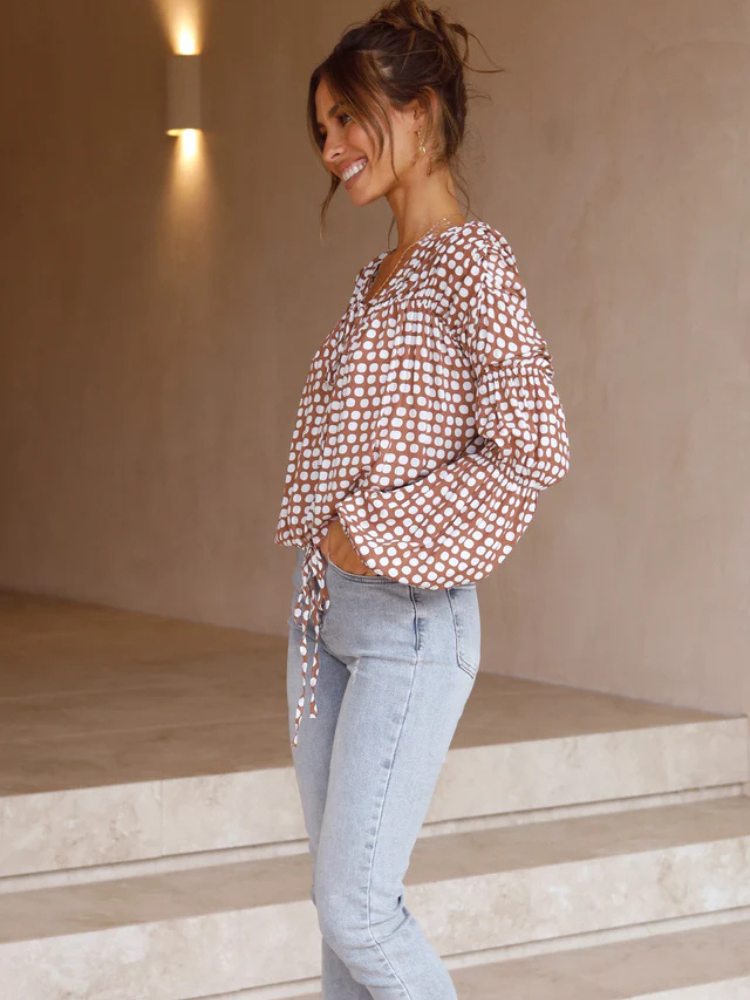 Orane | Women’s Top | Brown Spot Print Relaxed Fit