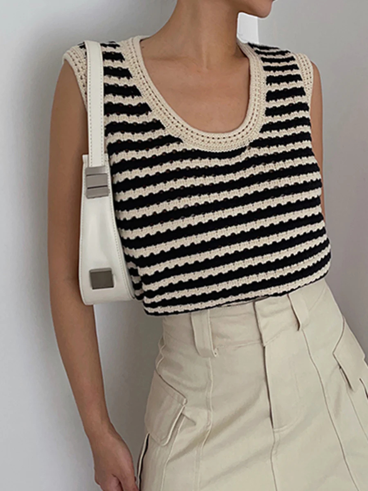 Ines | Women’s Sweater Vest | Stripe Crochet Classy Knit
