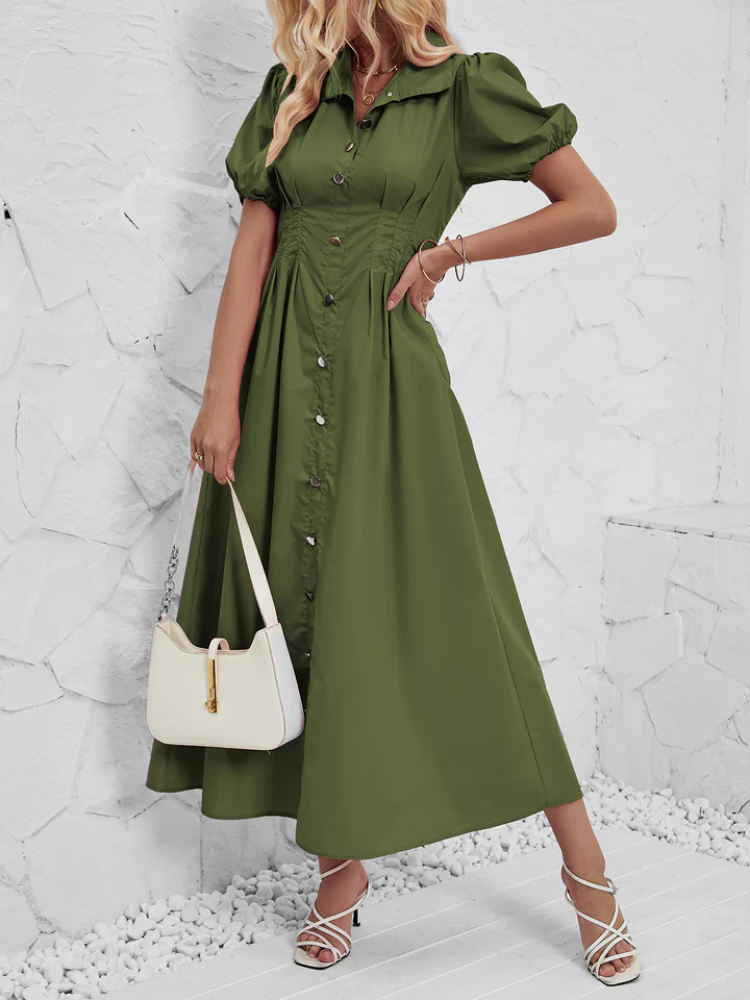 Isabetta | Women’s Shirt Dress | Puff Sleeve Button Down Solid