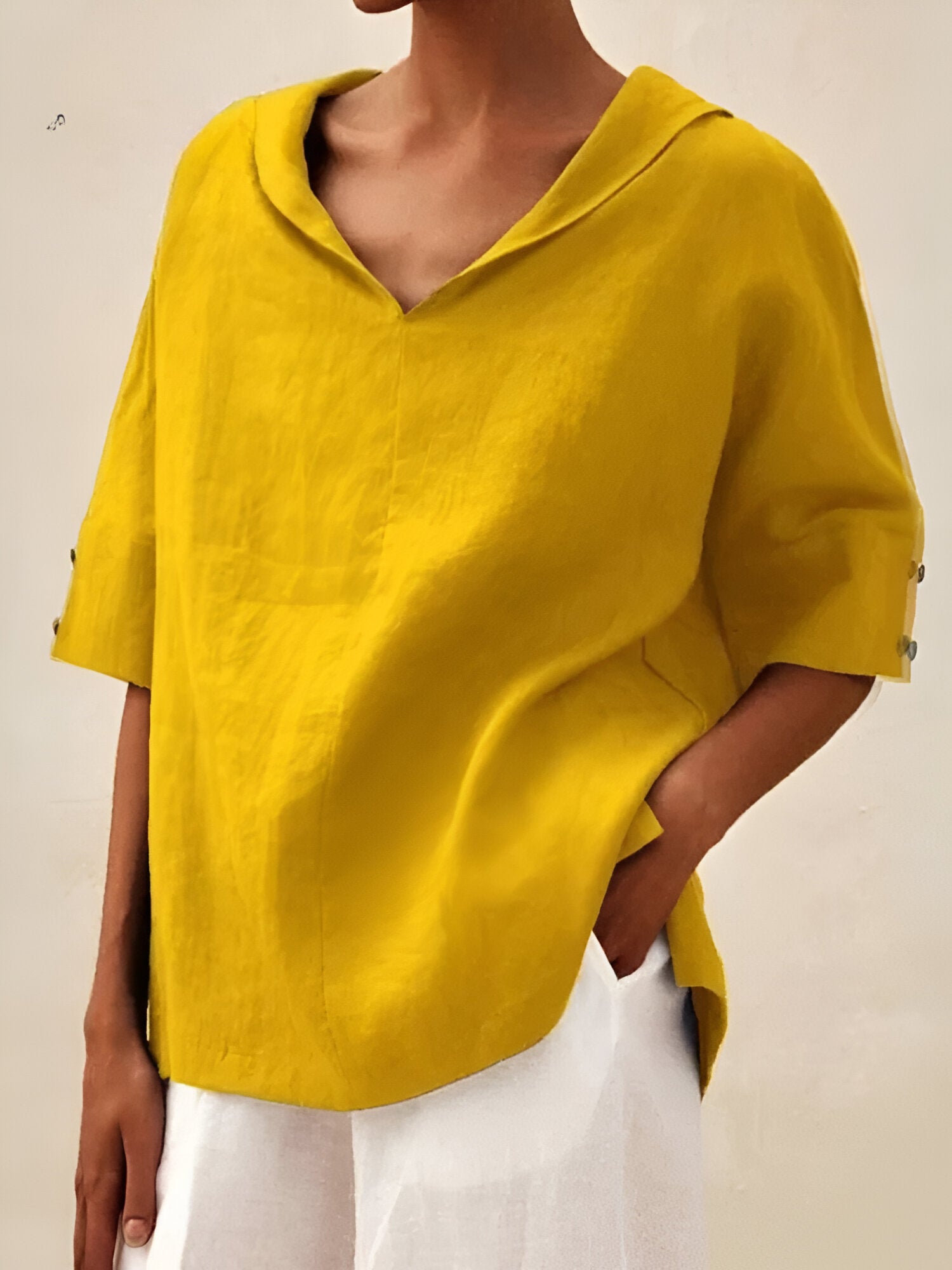 Emilia | Women’s Shirt | V-Neck Casual Linen Relaxed Fit