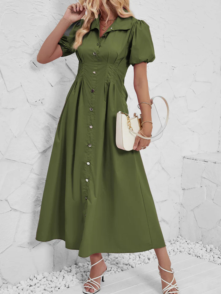 Isabetta | Women’s Shirt Dress | Puff Sleeve Button Down Solid
