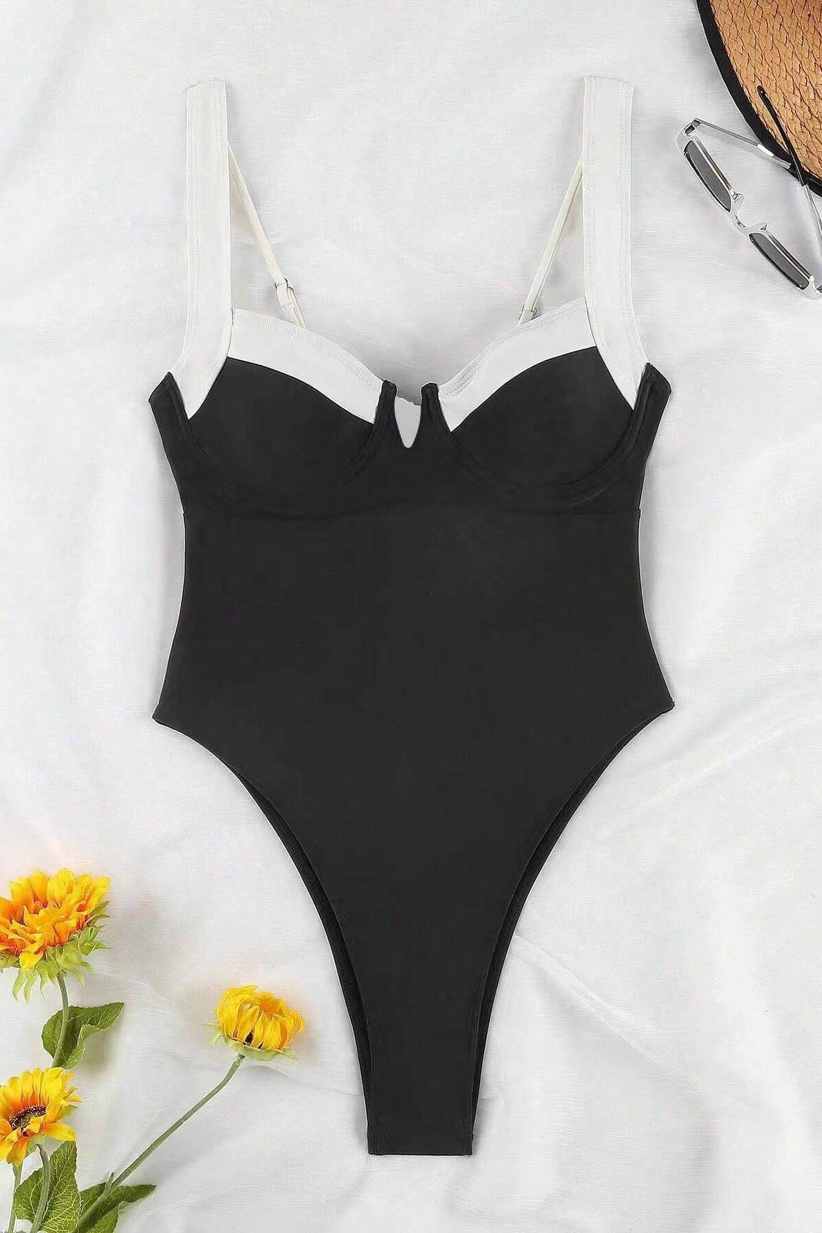 Contrast One-Piece Swimsuit | Elegant & Flattering | Perfect for Luxe Beachwear