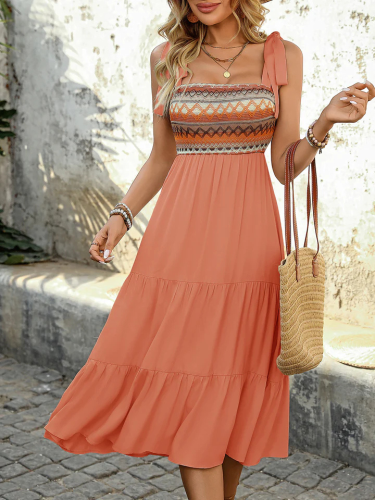 Aveline | Women’s Midi Dress | Boho Embroidered Sleeveless Tiered