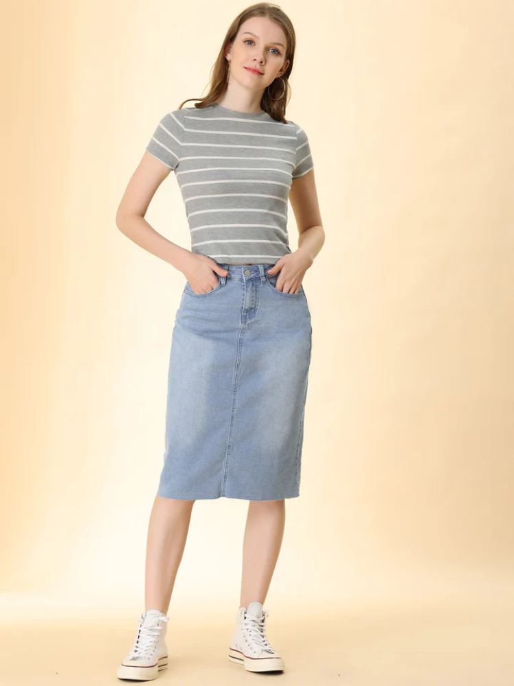 Raya | Women’s Midi Skirt | High Waist Denim Back Slit