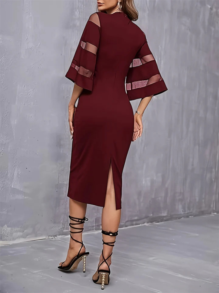 Vivica | Women’s Midi Dress | Trumpet Sleeve Bodycon Round Neck