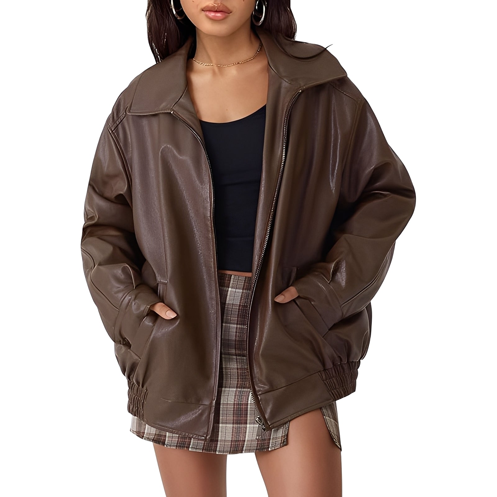 Kaelira – Women’s Oversized Faux Leather Jacket