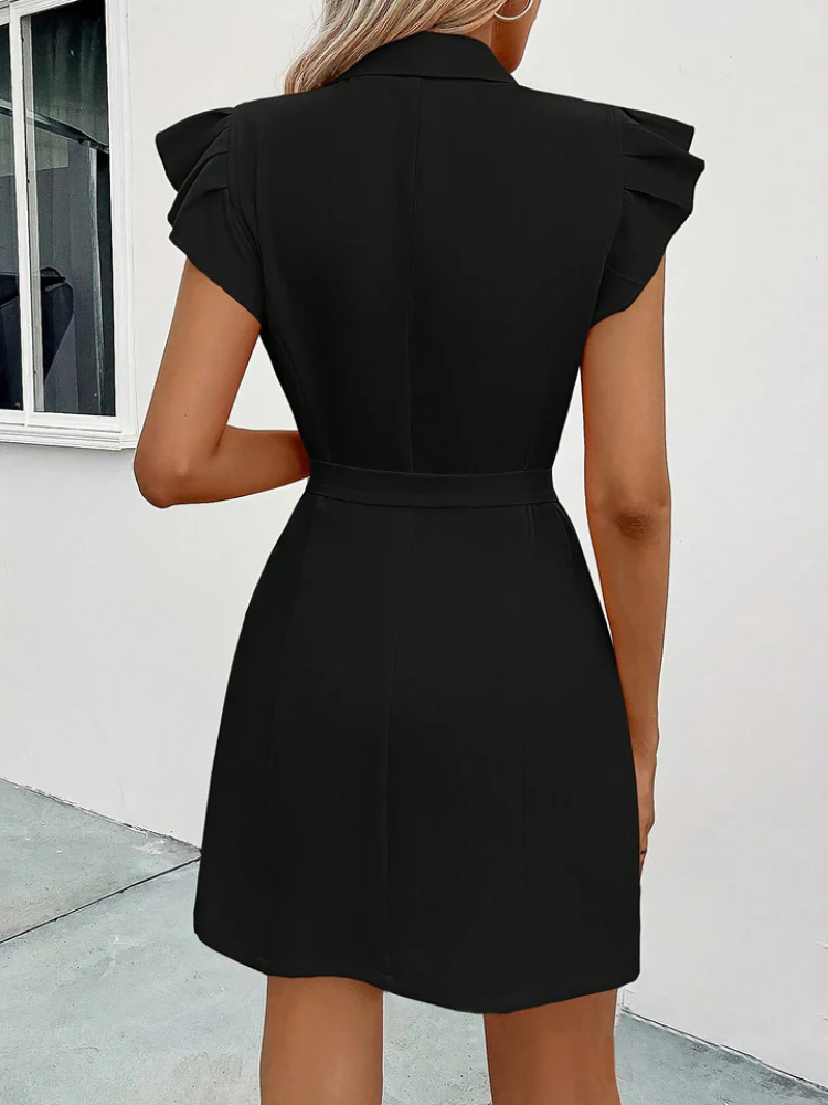 Vivara | Women’s Dress | Notched Lapel Ruffle Sleeve Belted Elegant