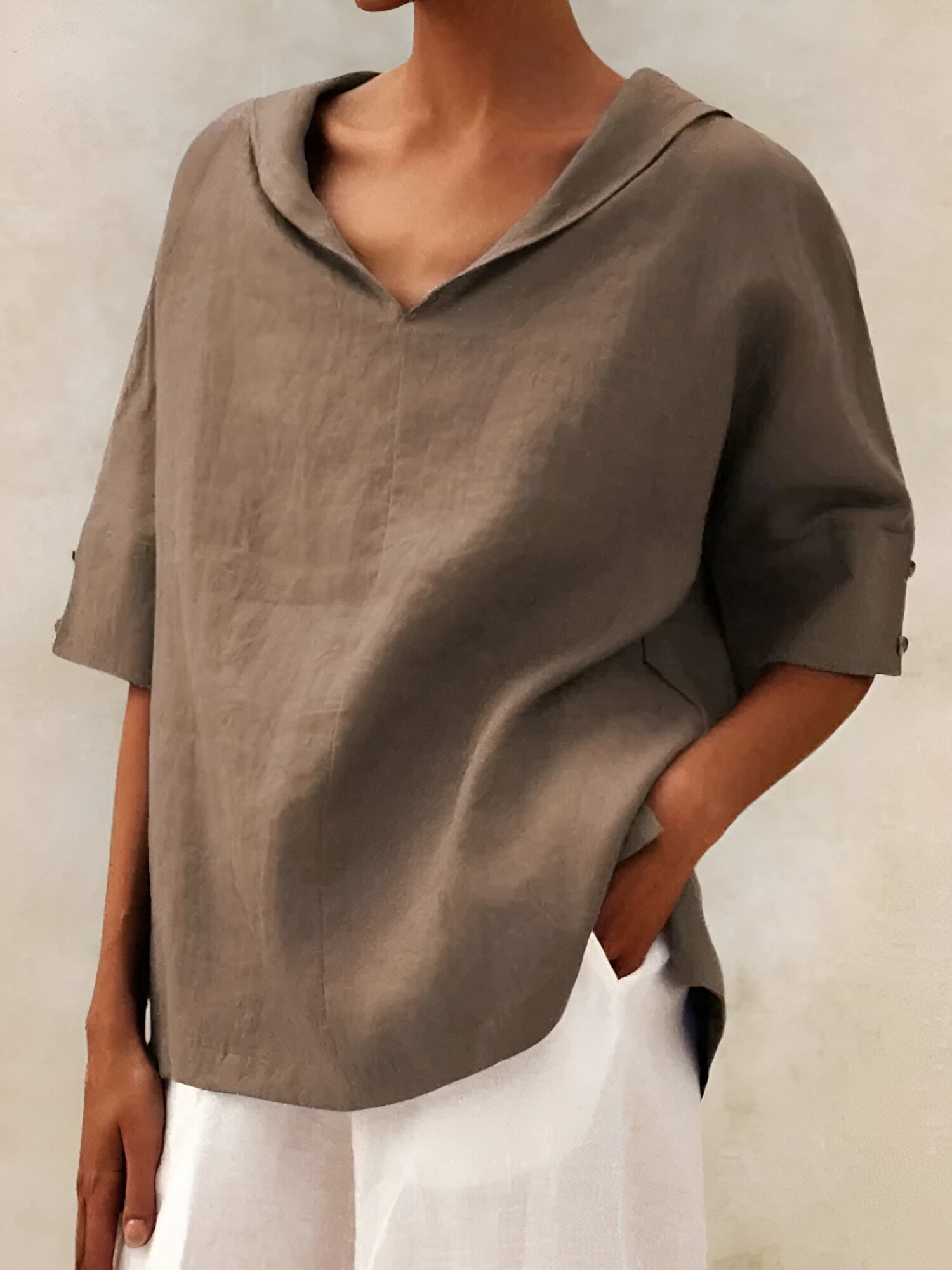 Emilia | Women’s Shirt | V-Neck Casual Linen Relaxed Fit