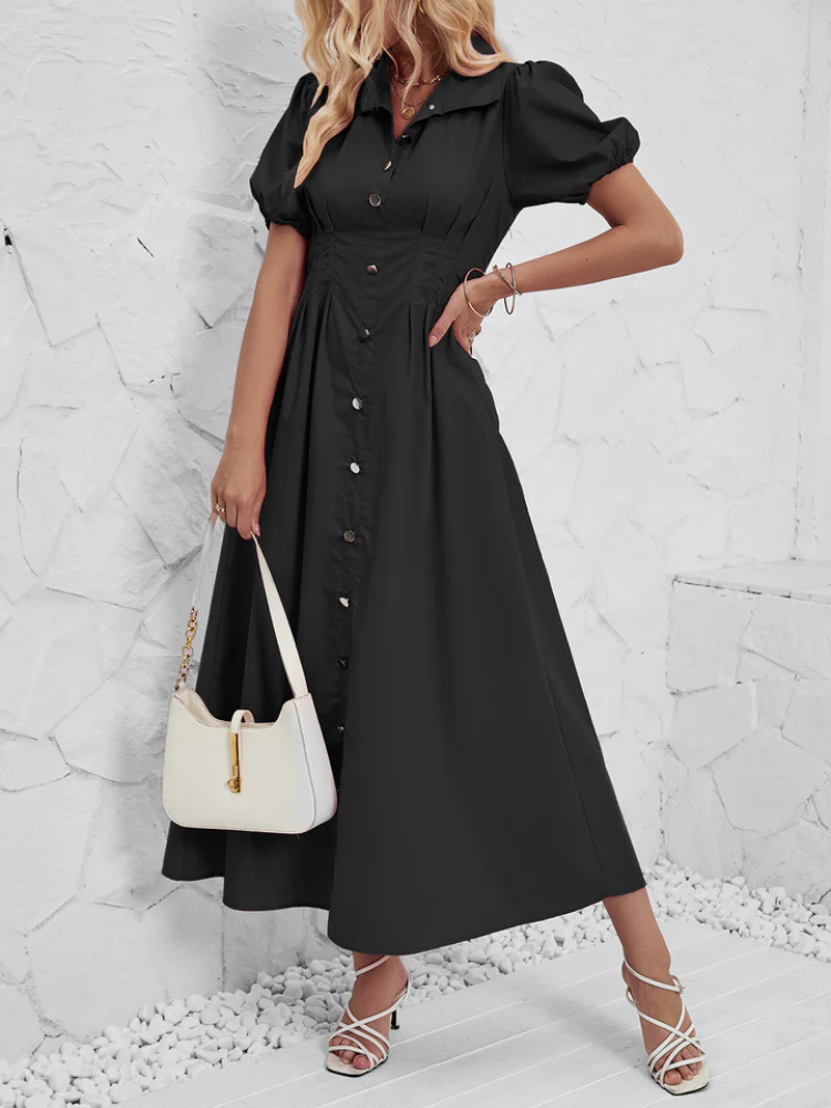 Isabetta | Women’s Shirt Dress | Puff Sleeve Button Down Solid