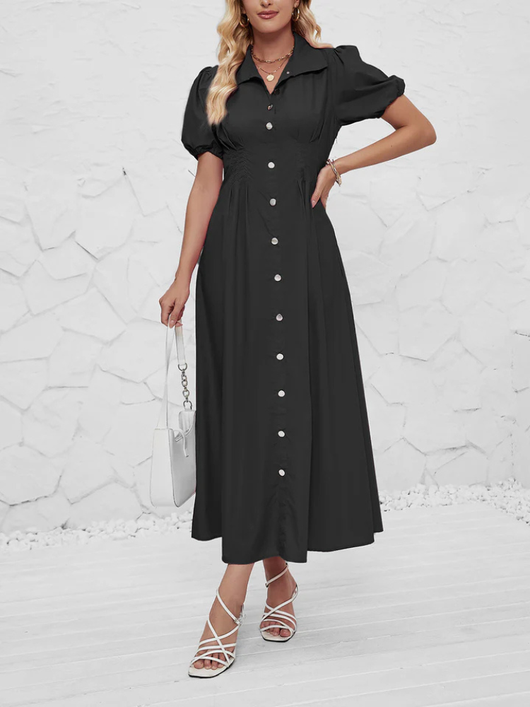 Isabetta | Women’s Shirt Dress | Puff Sleeve Button Down Solid