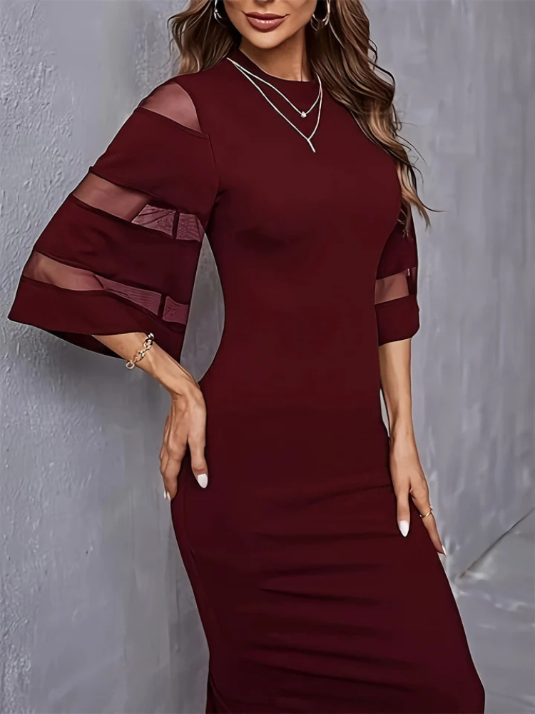 Vivica | Women’s Midi Dress | Trumpet Sleeve Bodycon Round Neck