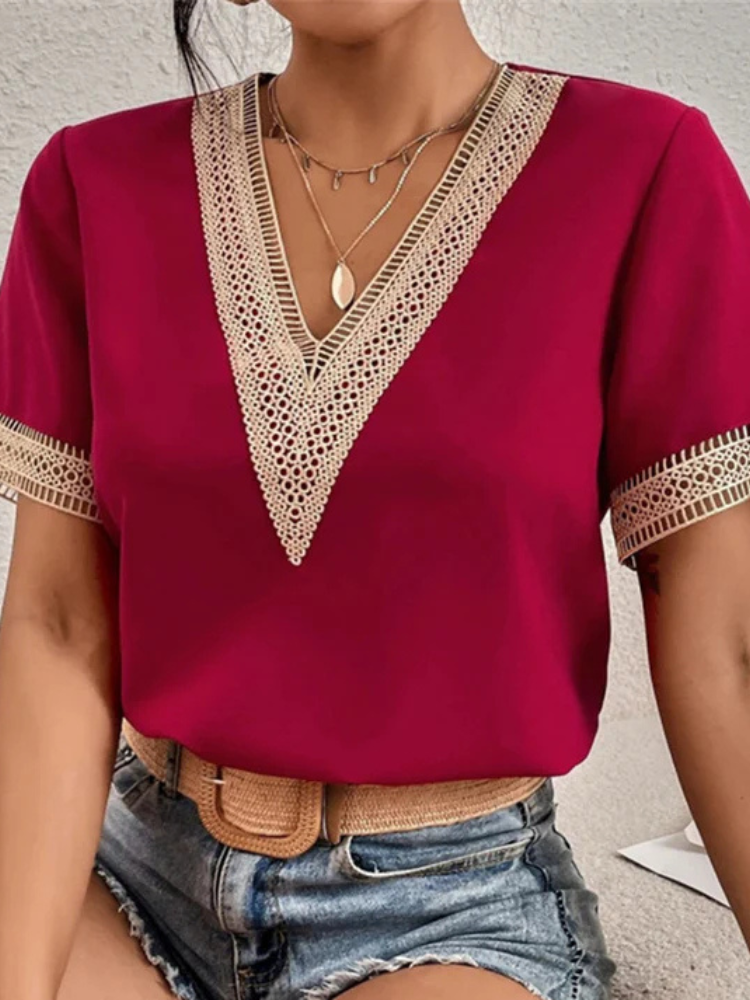 Vivienne | Women’s V-Neck Blouse | Gold-Accented & Versatile