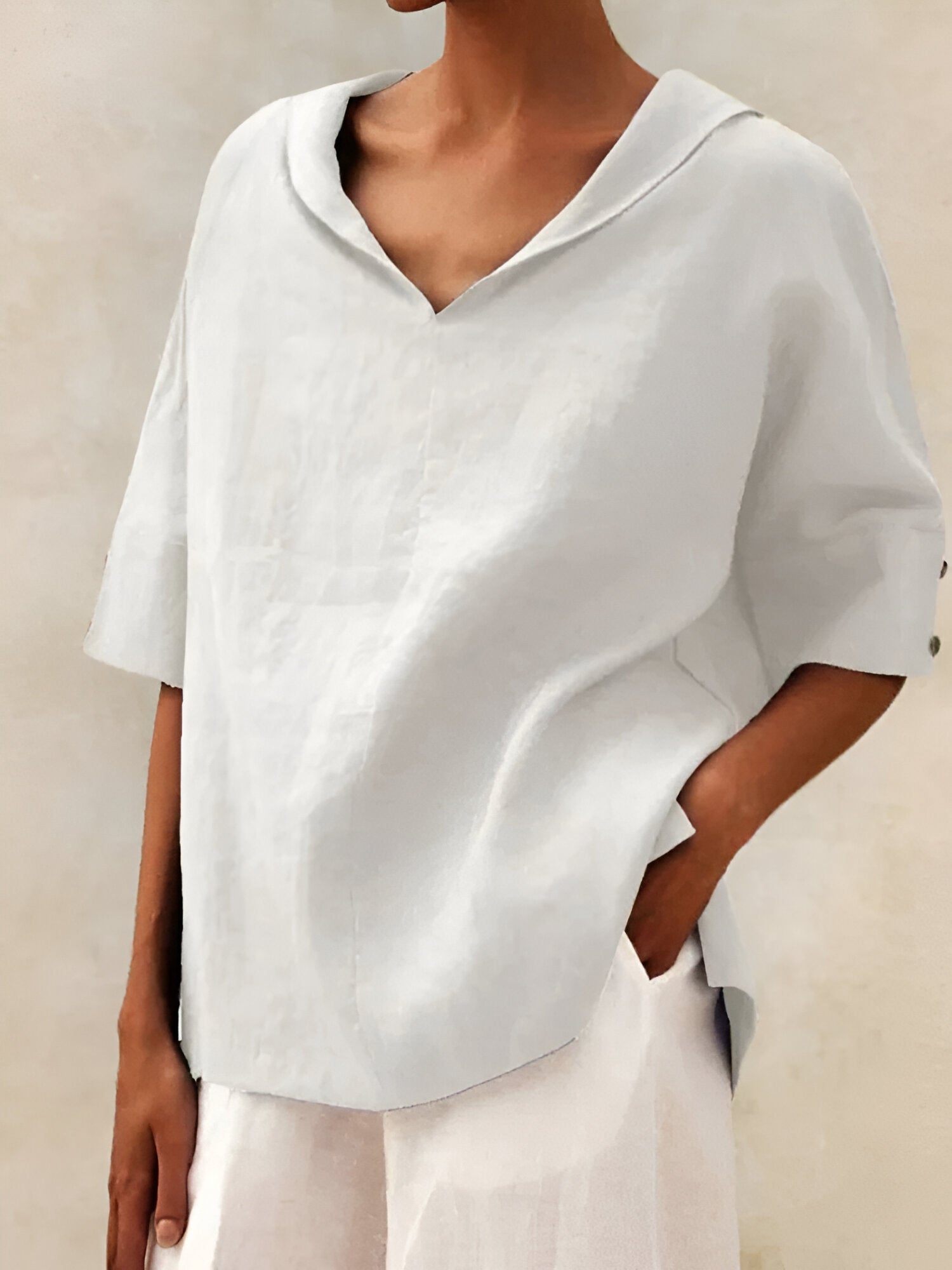 Emilia | Women’s Shirt | V-Neck Casual Linen Relaxed Fit