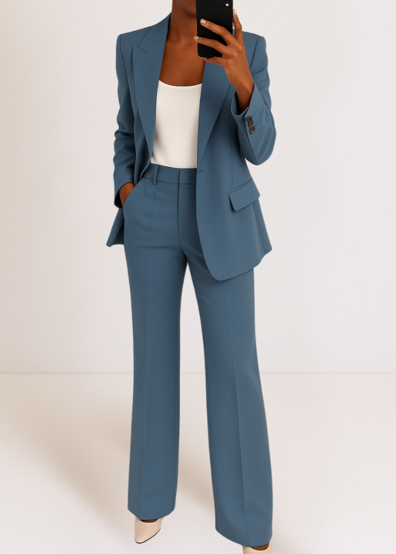 Women’s Work Pantsuit Set – Blazer with Straight-Leg Trousers