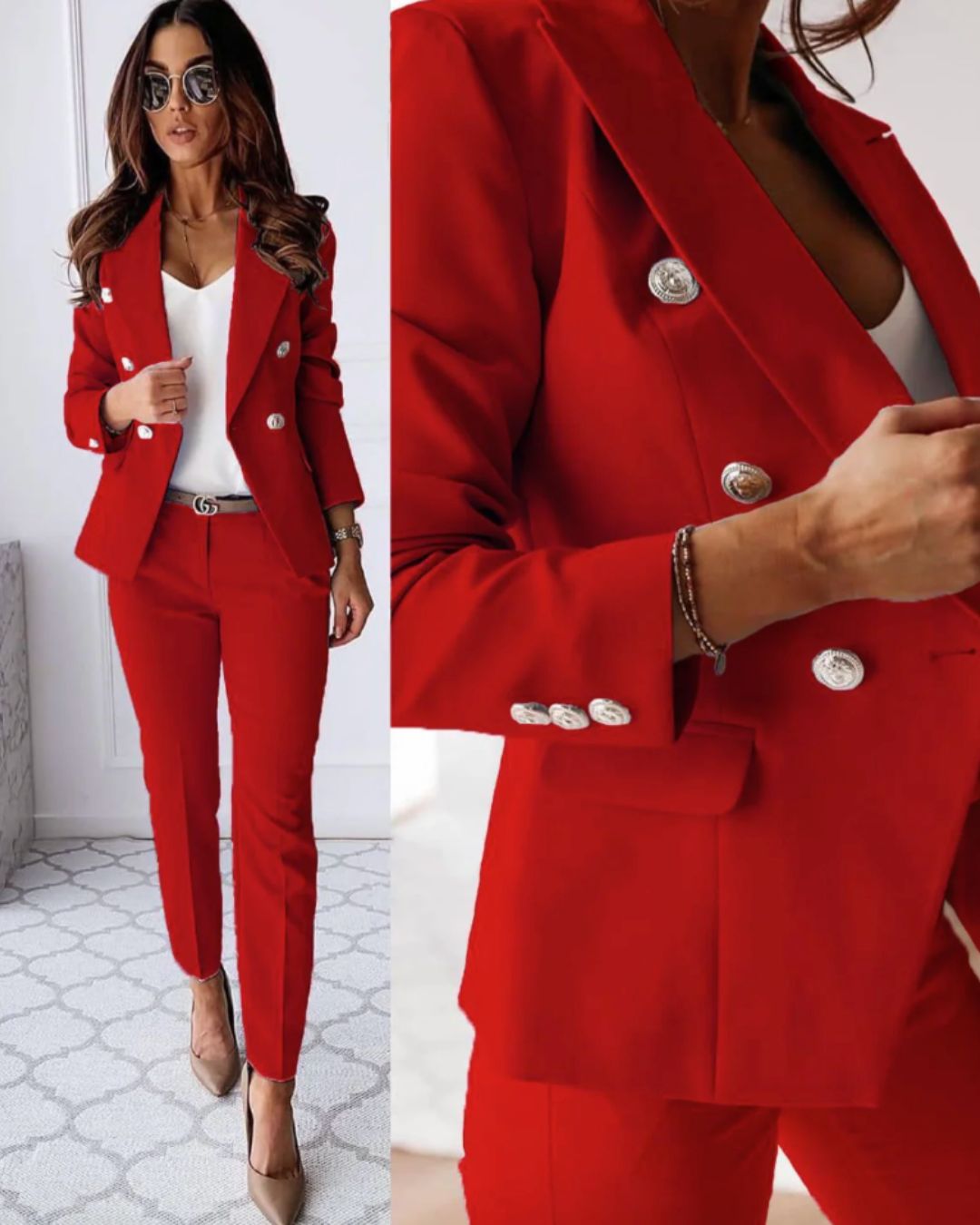 Women’s Blazer Suit – Double-Breasted Jacket and Straight-Leg Trousers