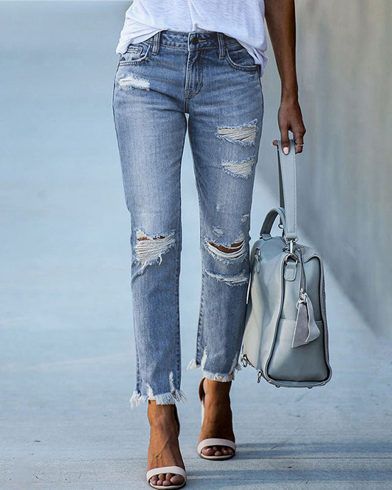 Zarelia - Womens Distressed Denim Jeans