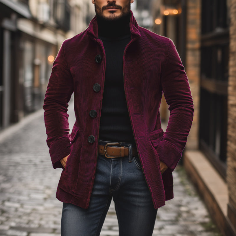 Alvaren – Men’s Corduroy Coat with Stand Collar