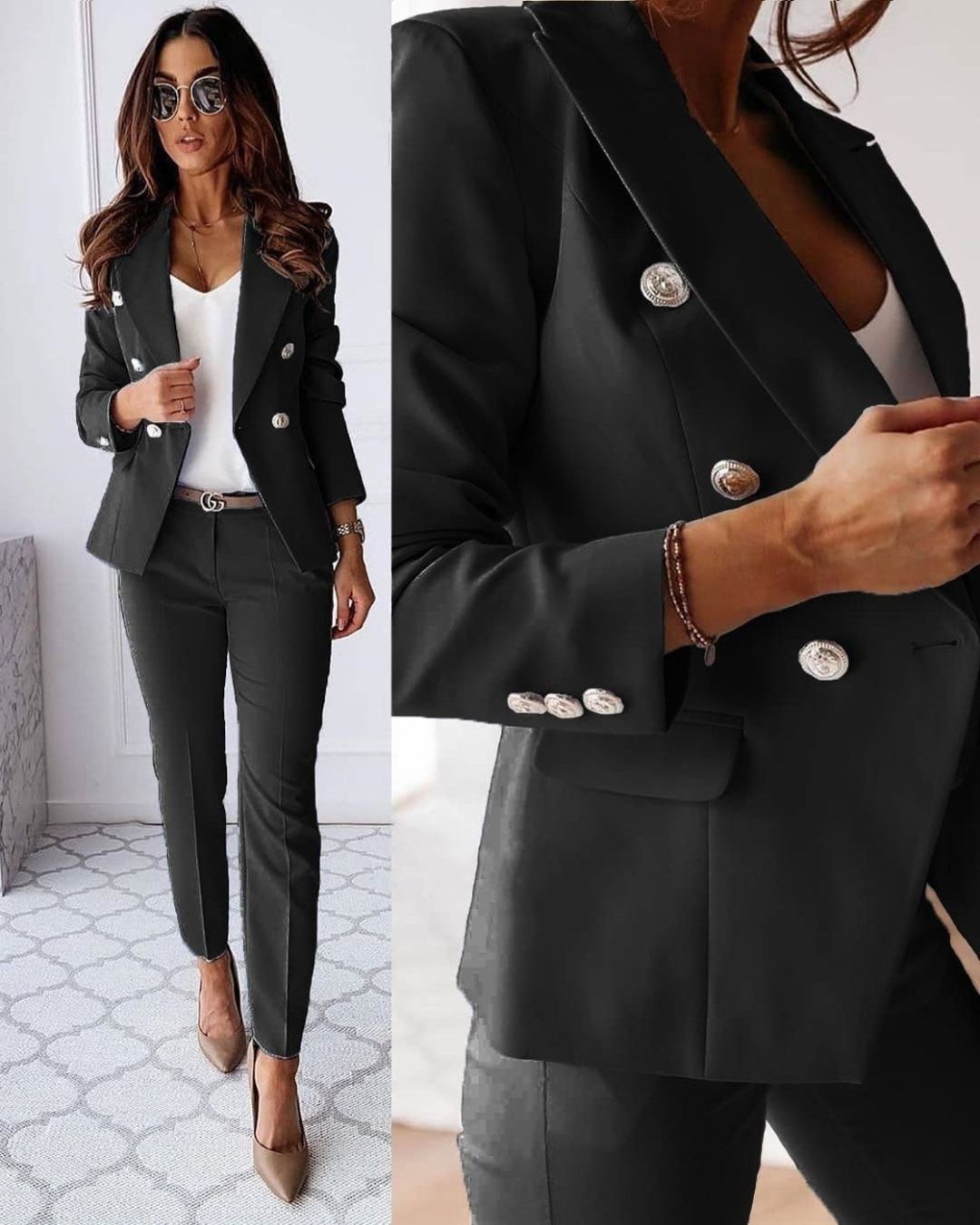 Women’s Blazer Suit – Double-Breasted Jacket and Straight-Leg Trousers