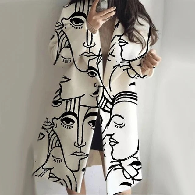 Women’s Long Coat - Lapel Collar Outerwear Button Closure