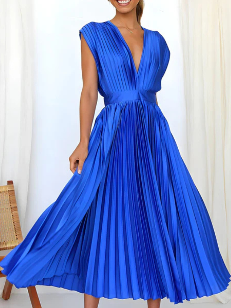 Amara | Women’s Summer Dress | Pleated V-Neck Elegant Fit