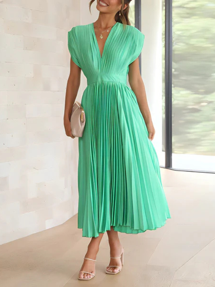 Amara | Women’s Summer Dress | Pleated V-Neck Elegant Fit