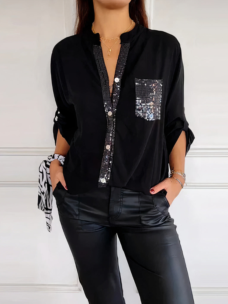 Anita | Women's Casual Sequin Button Top | Sparkly