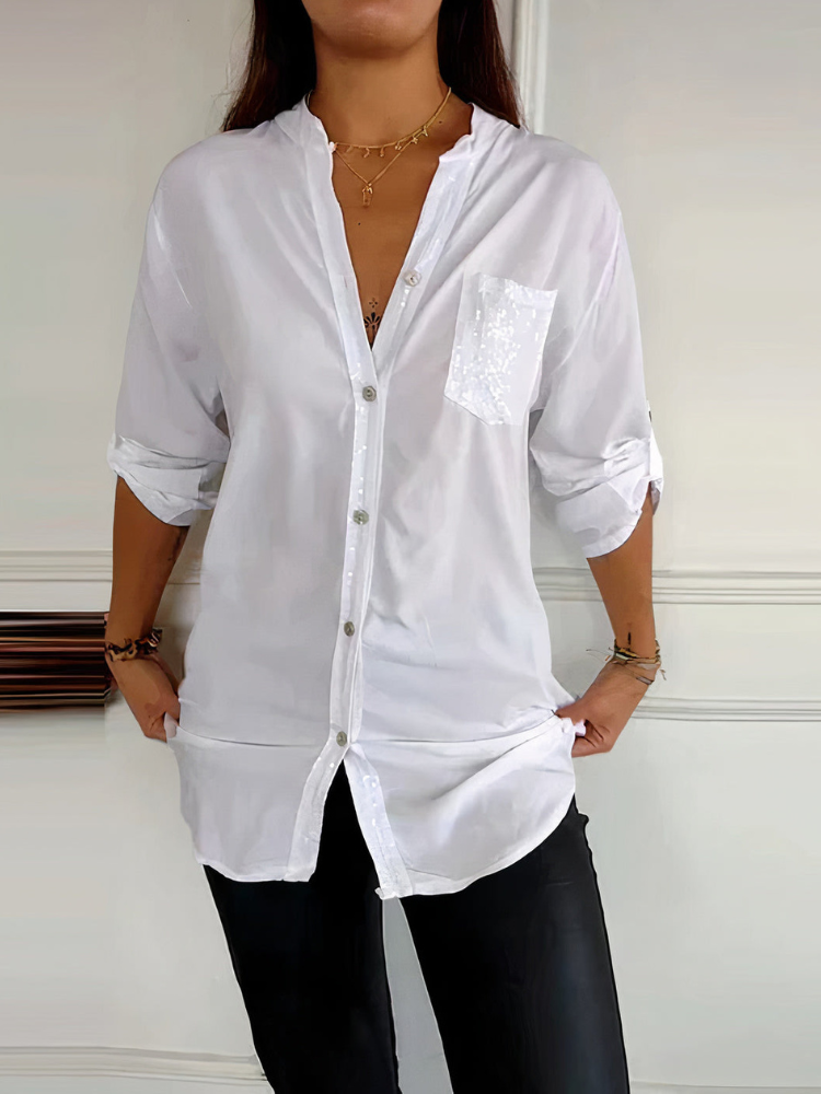 Anita | Women's Casual Sequin Button Top | Sparkly