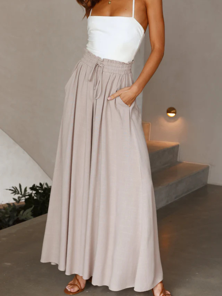 Arianna | Women’s Pants | Beige Wide Leg High-Waist Fit