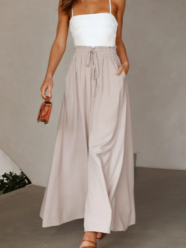 Arianna | Women’s Pants | Beige Wide Leg High-Waist Fit