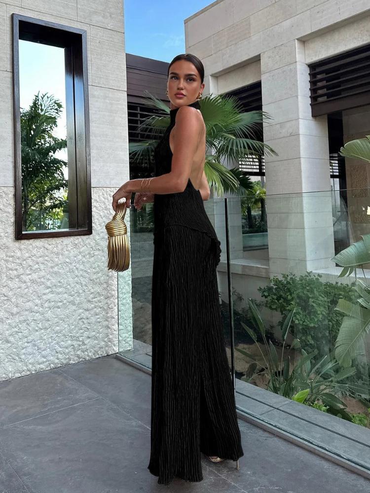 Azaria | Women’s Two-Piece Set | Asymmetric Halter Wide Leg