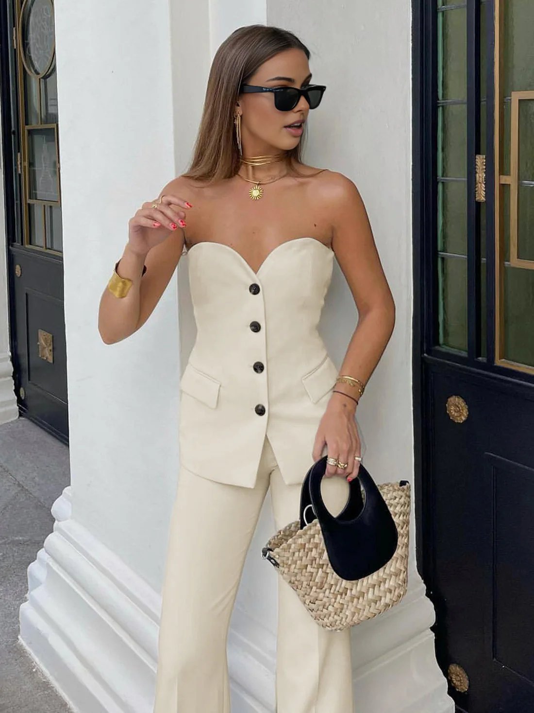 Seren | Women’s Two-Piece Set | Solid Tube Top Wide Leg