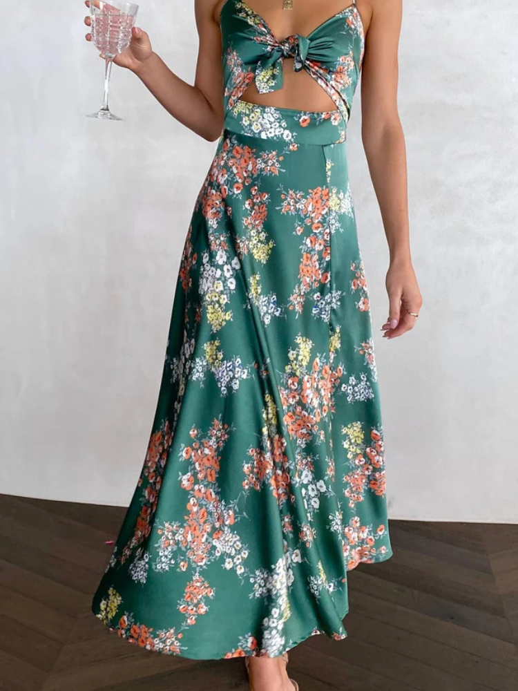 Beatrice | Women’s Midi Dress | Tie-Bust Cut-Out Elegant Fit