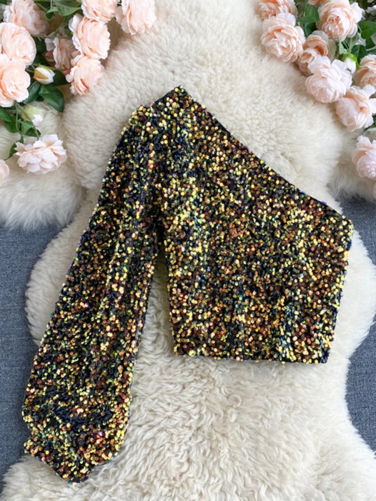 Beverly | Women’s Glitter One-Shoulder Top | Sparkling & Sophisticated