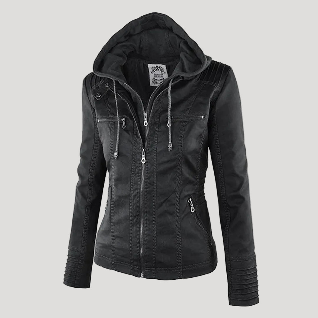 Ardena - Womens Weatherproof Faux Leather Jacket With Hood