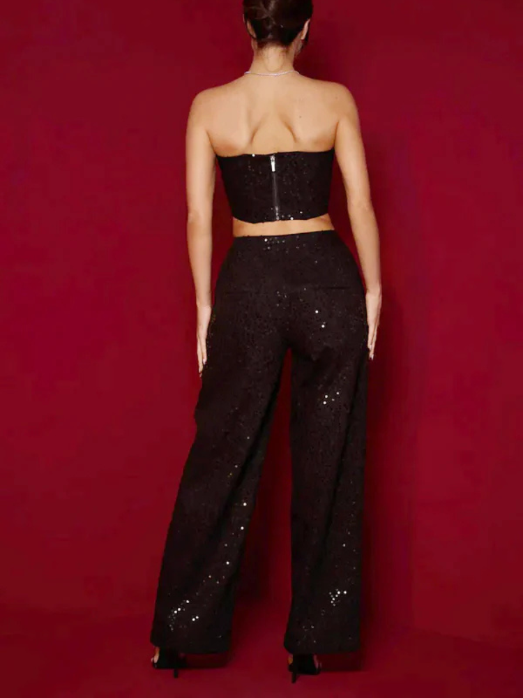Brinley | Women’s Tube Top | Ripped Sequin Denim