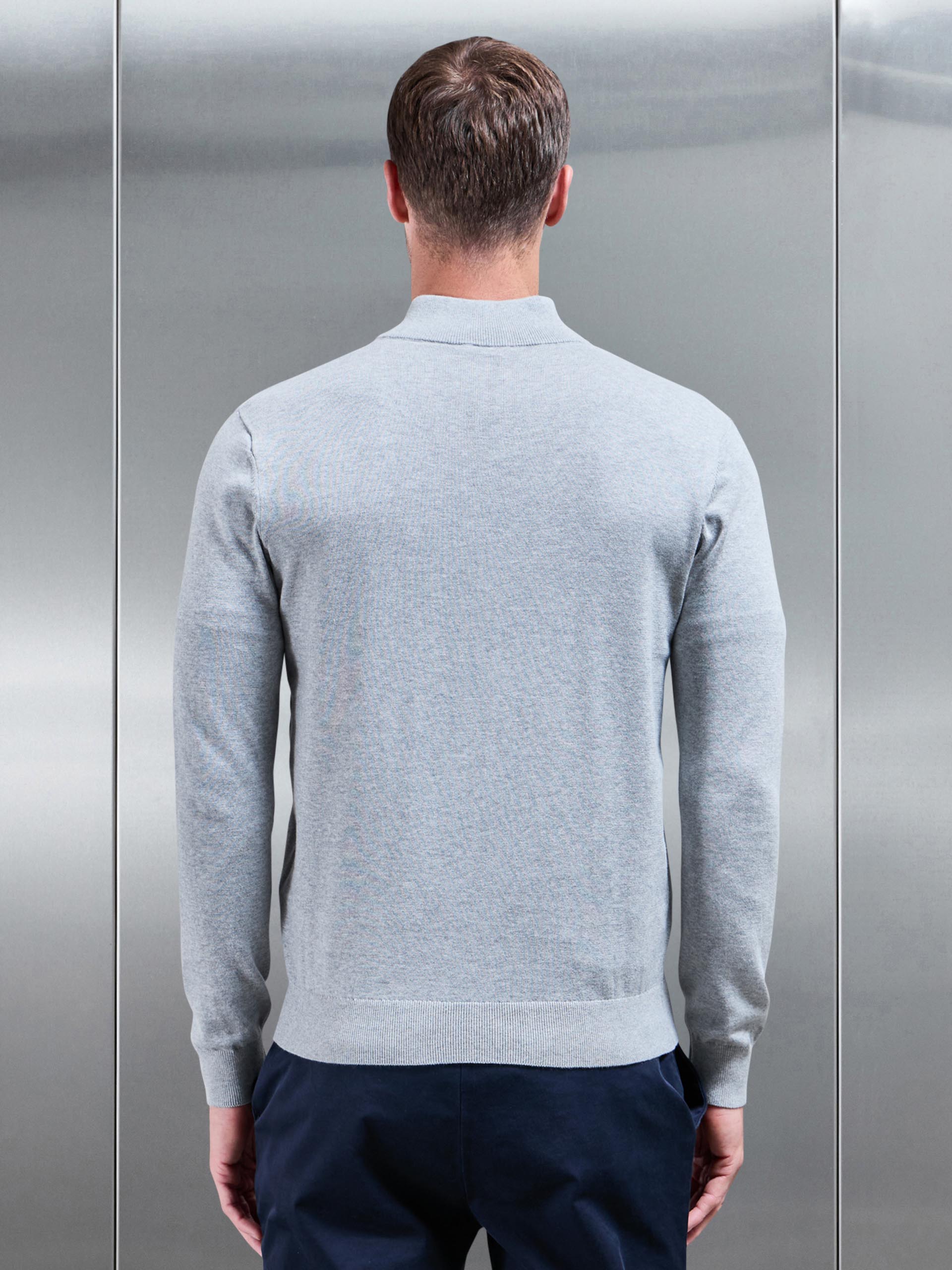 Men’s Knitted Half Zip Jumper - Funnel Neck in Marl Gray