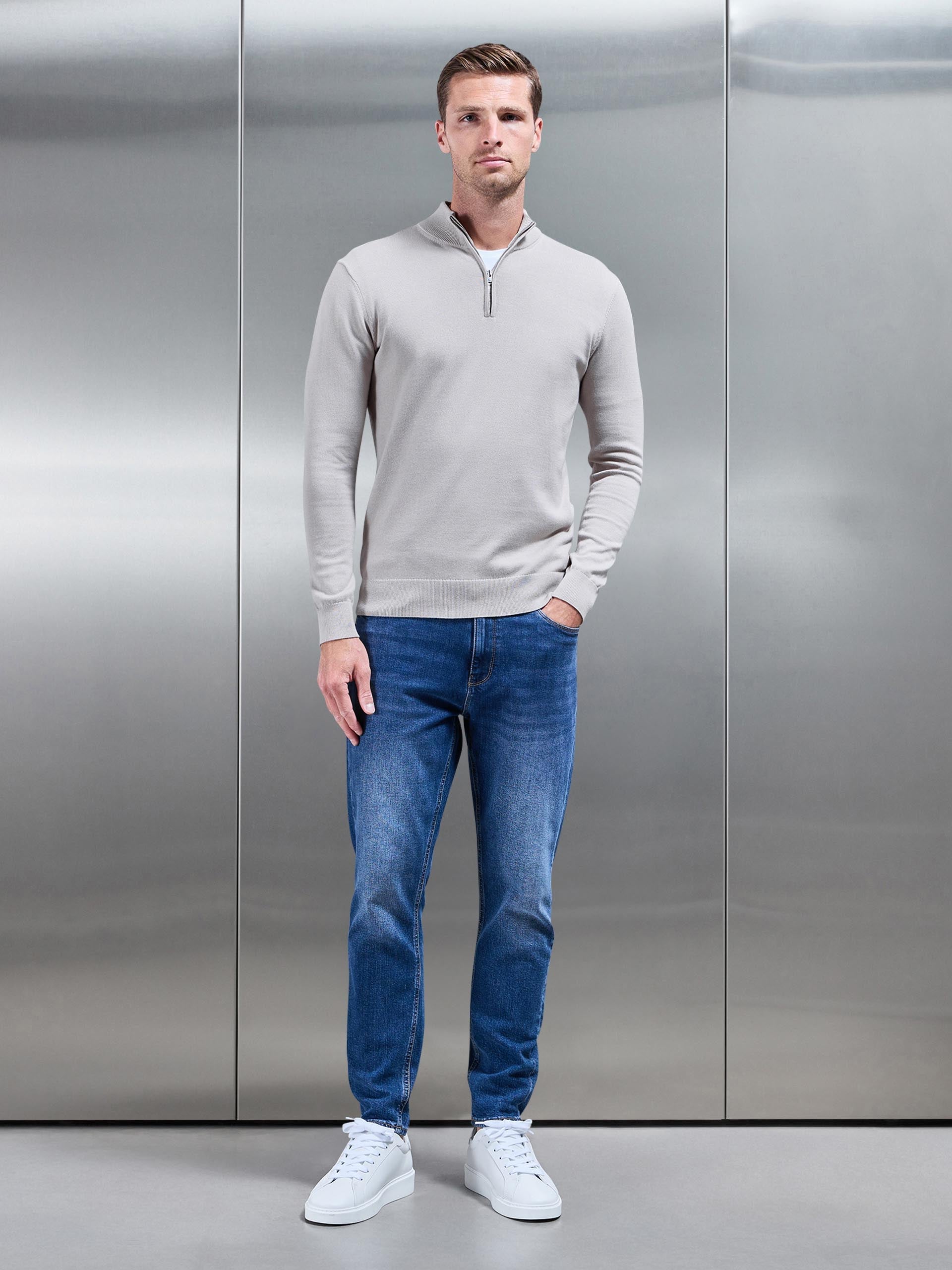Men’s Knitted Jumper in Stone – Half Zip Jumper